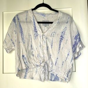 Rails XS blue and white linen cropped shirt